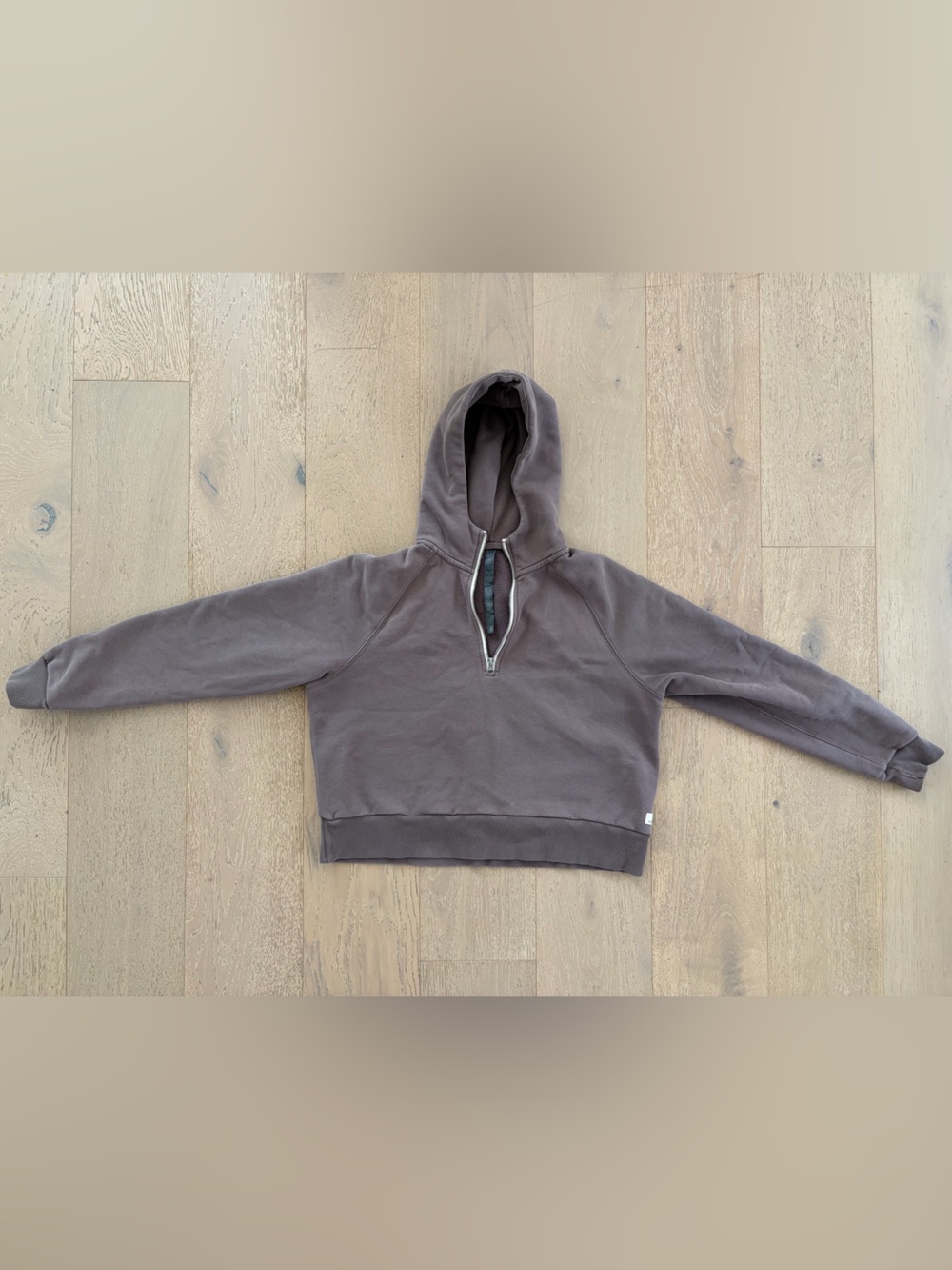 Vuori Restore Half-Zip Hoodie Sweatshirt in Taupe / Grey